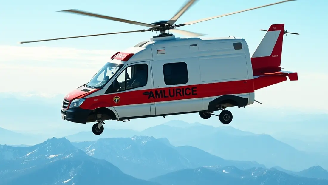 Ambulance volante en plein ciel