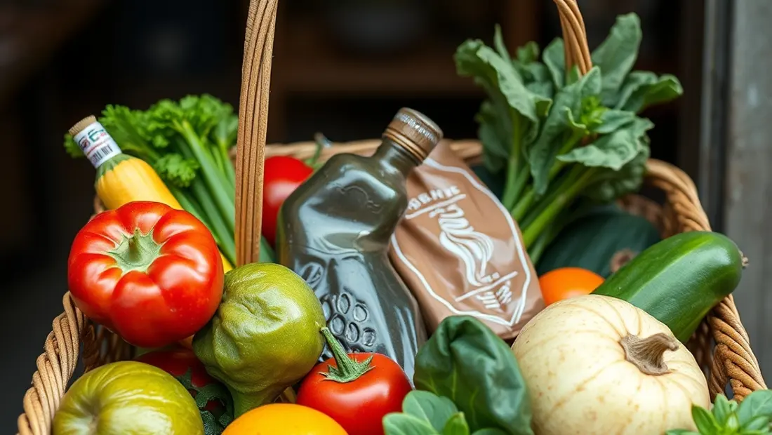 Un panier de courses rempli de produits frais et sains.