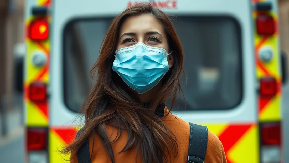Personne souriante à l'arrière d'une ambulance en mouvement