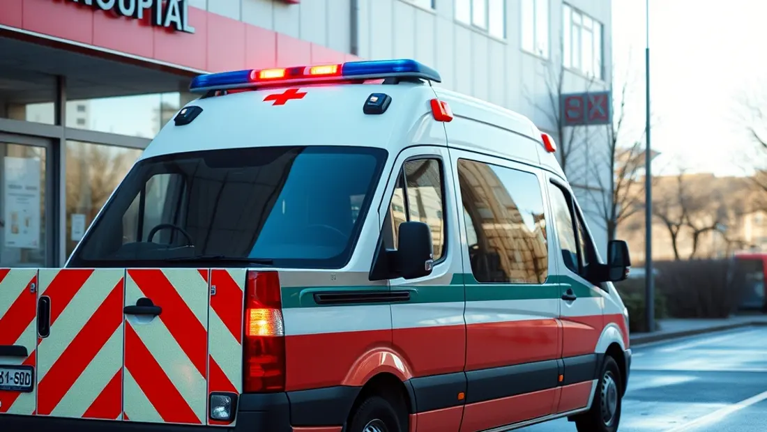 Ambulance en stationnement devant un hôpital
