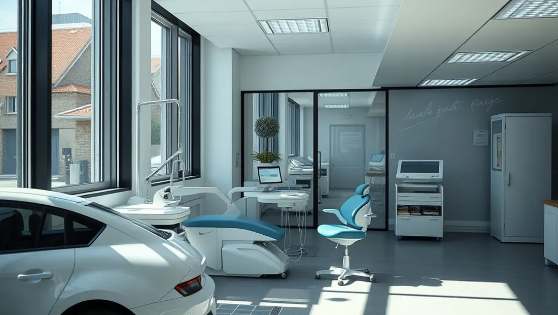 Clinique dentaire avec parking et patients